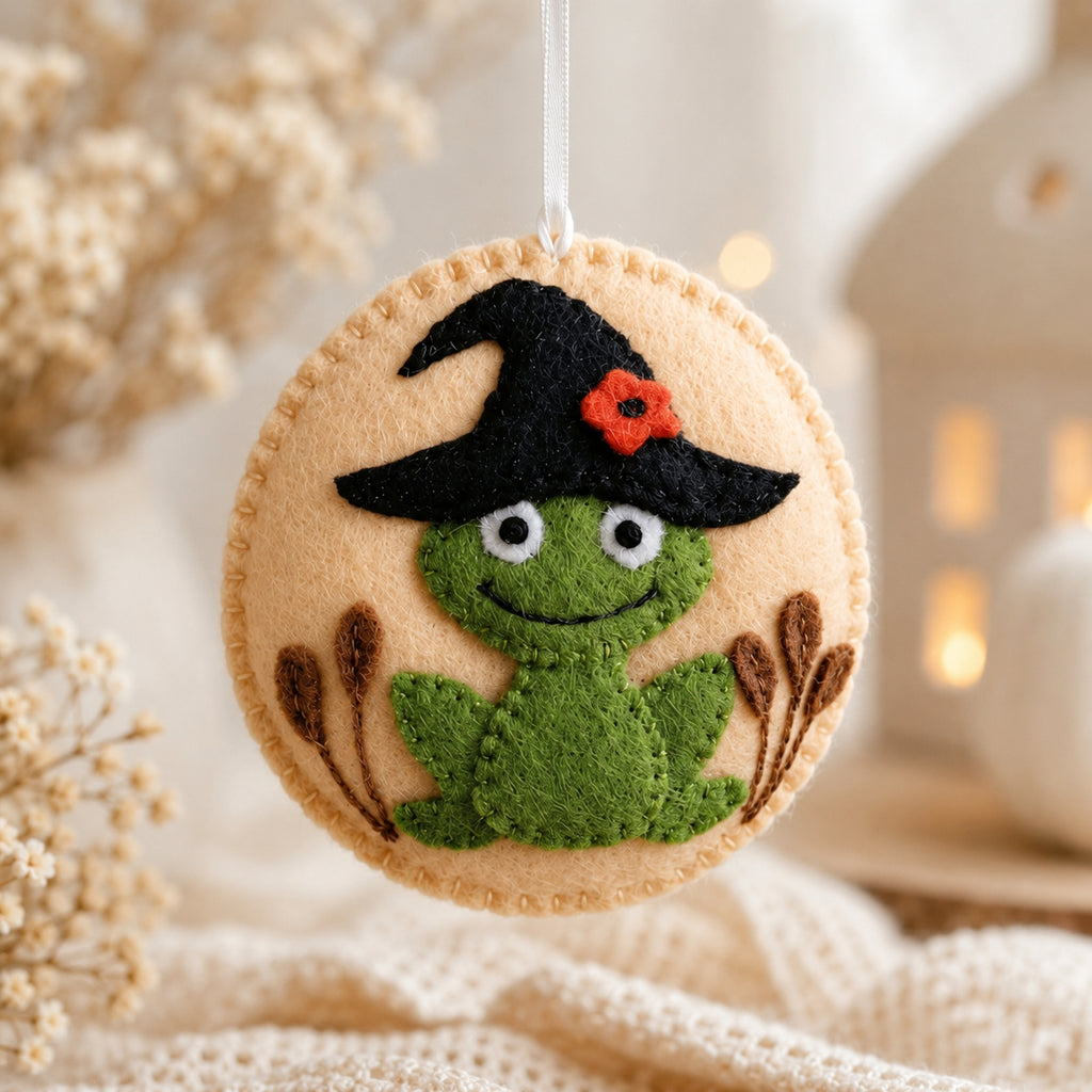 Set 2Pcs Cute Pumpkin And Frog Halloween Felt Ornament, Hand-Embroidery Pumpkin Felt Ornament, Custom Ornament, Halloween Gift HFOR26
