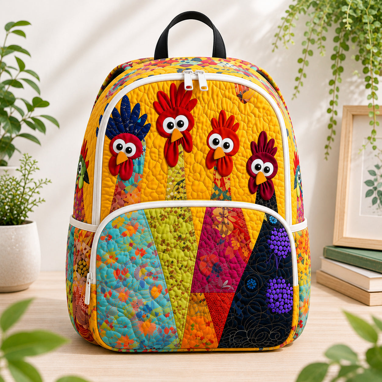 Funny Chicken Quilted Backpack, Chicken Backpack, Mini Travel Bag, School Bag, Back To School Backpack QBP15