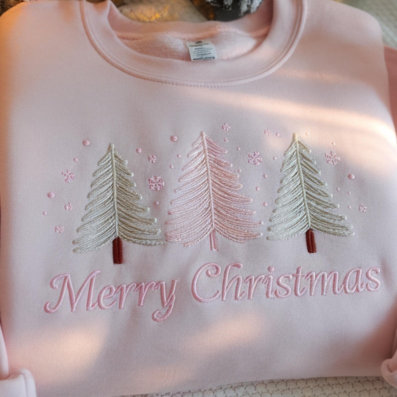 Merry Christmas Sweatshirt, Embroidered Christmas Tree Holiday Crewneck, Cozy Winter Gift XMASS20