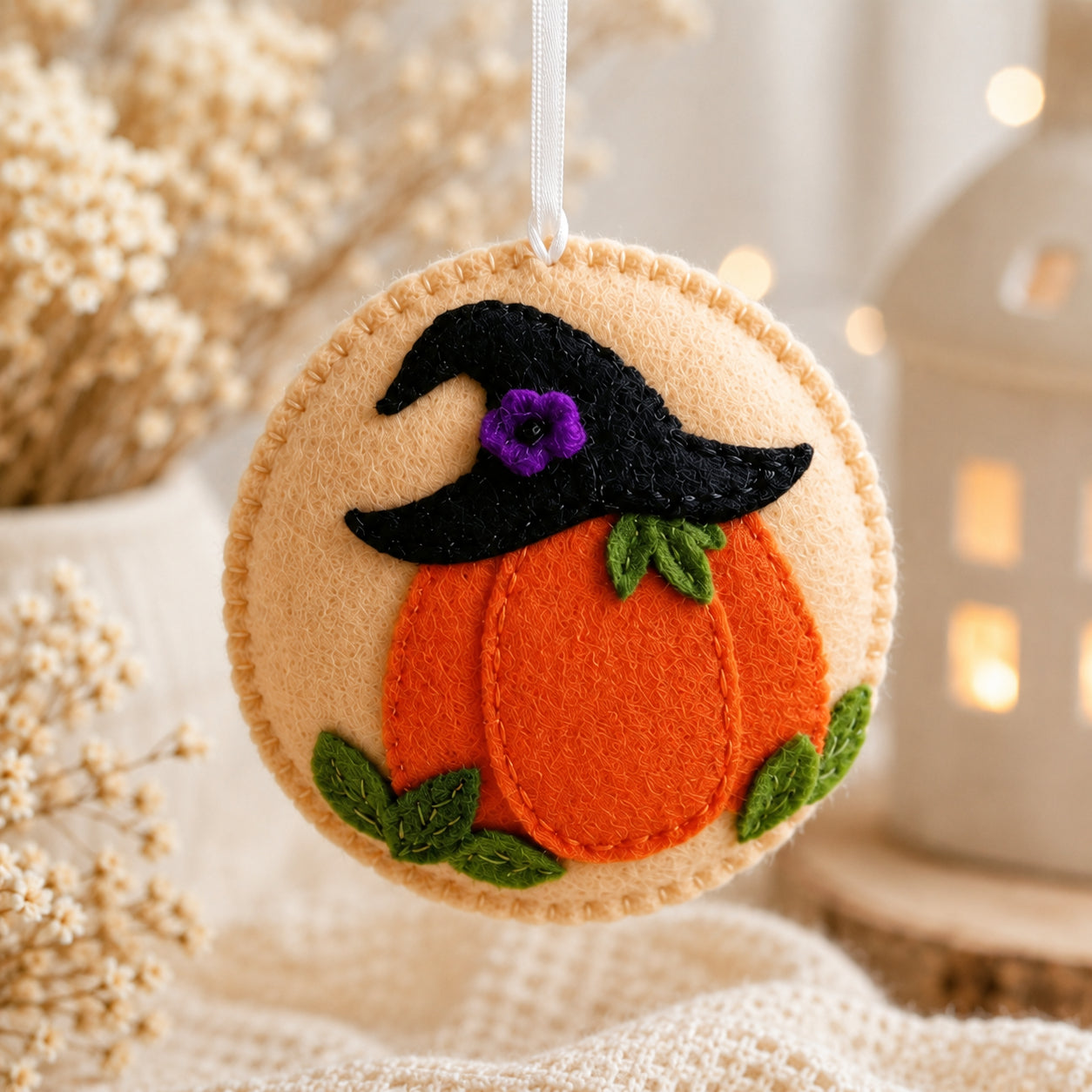 Set 2Pcs Cute Pumpkin And Frog Halloween Felt Ornament, Hand-Embroidery Pumpkin Felt Ornament, Custom Ornament, Halloween Gift HFOR26