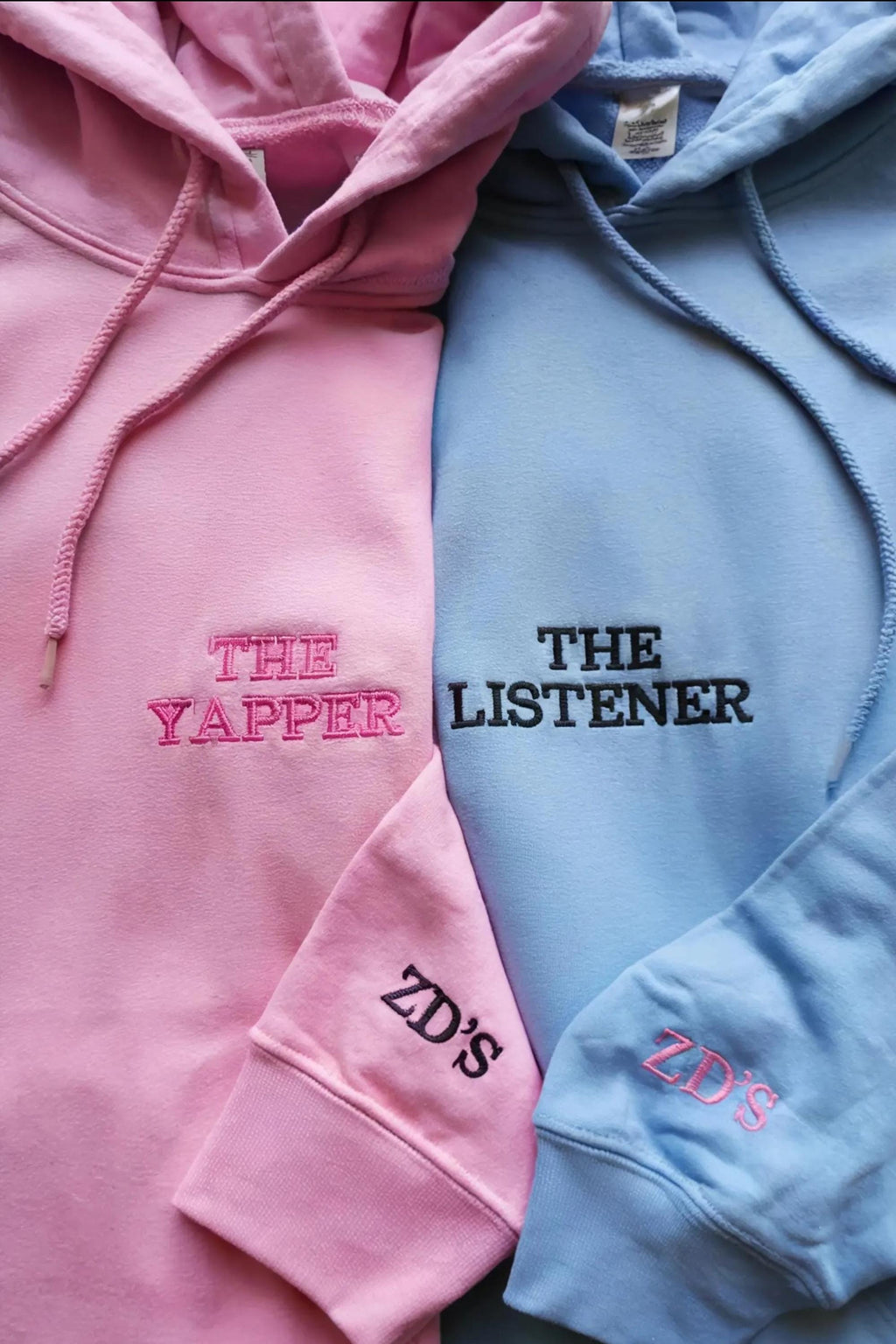 The Yapper and The Listener Hoodie, Matching Couple Hoodies, Funny Embroidered Text Sweatshirt, Valentine Gift for Couples