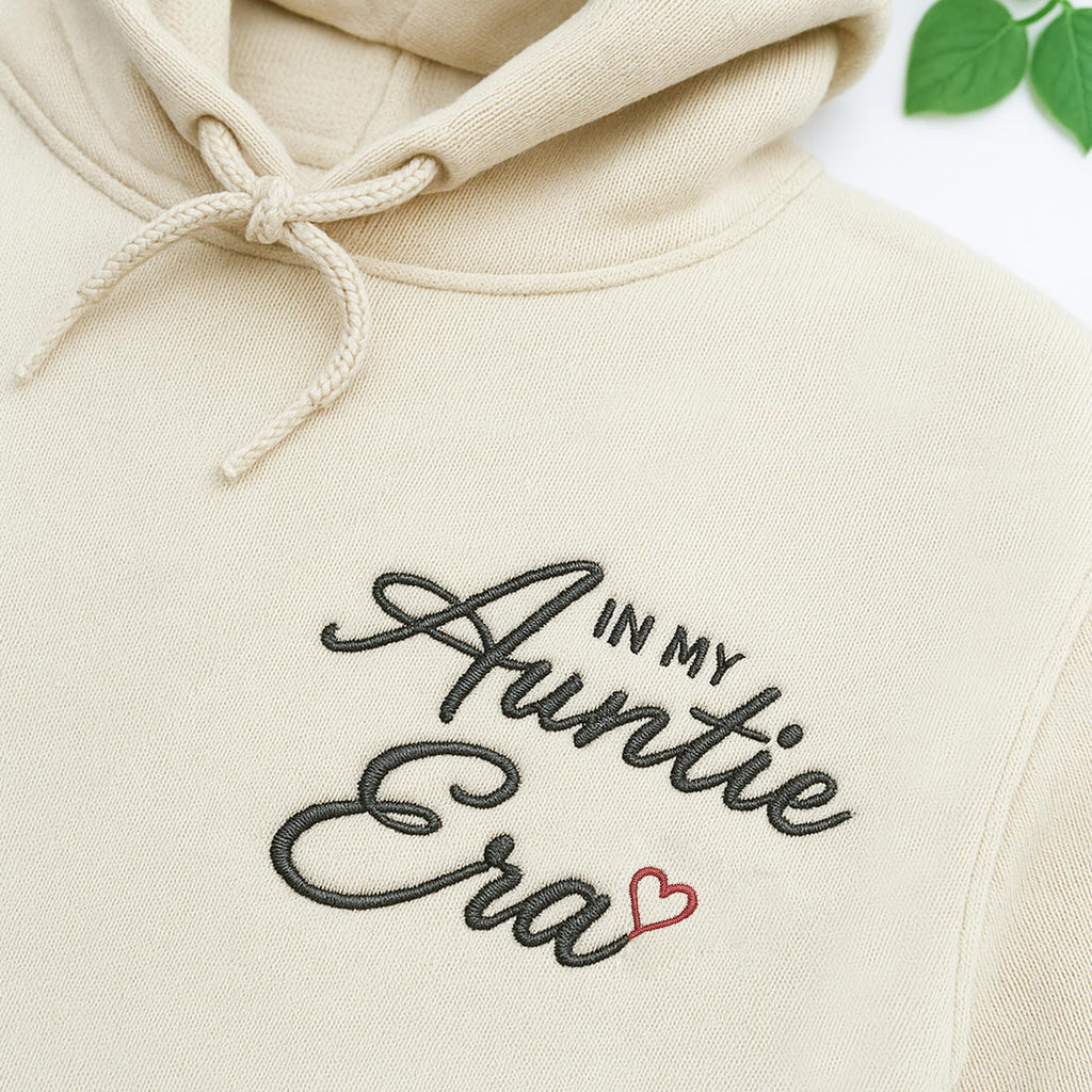 In My Auntie Era Embroidered Hoodie, Custom Auntie Sweatshirt with Kids' Names on Sleeve, Personalized Auntie Gift for Fall & Holiday Season