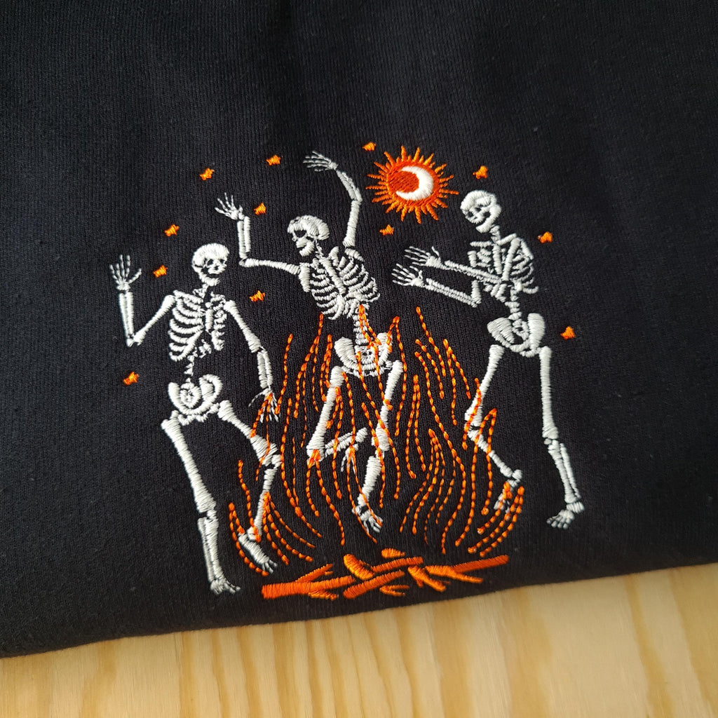 Embroidered Sweatshirt, Dancing Skeleton Halloween Jumper, Vintage Halloween Hoodie, Embroidered Glow Skeleton Jumper, Skeleton Crewneck