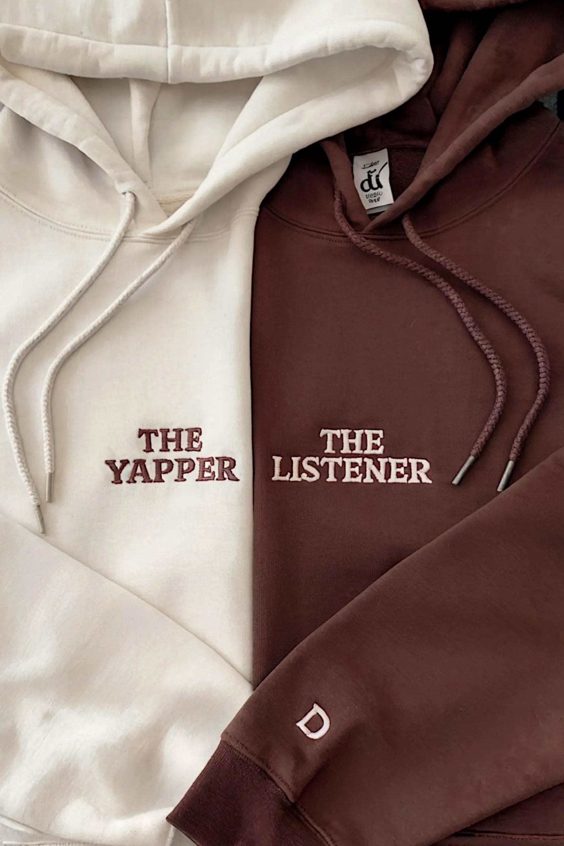 The Yapper and The Listener Hoodie, Matching Couple Hoodies, Funny Embroidered Text Sweatshirt, Valentine Gift for Couples