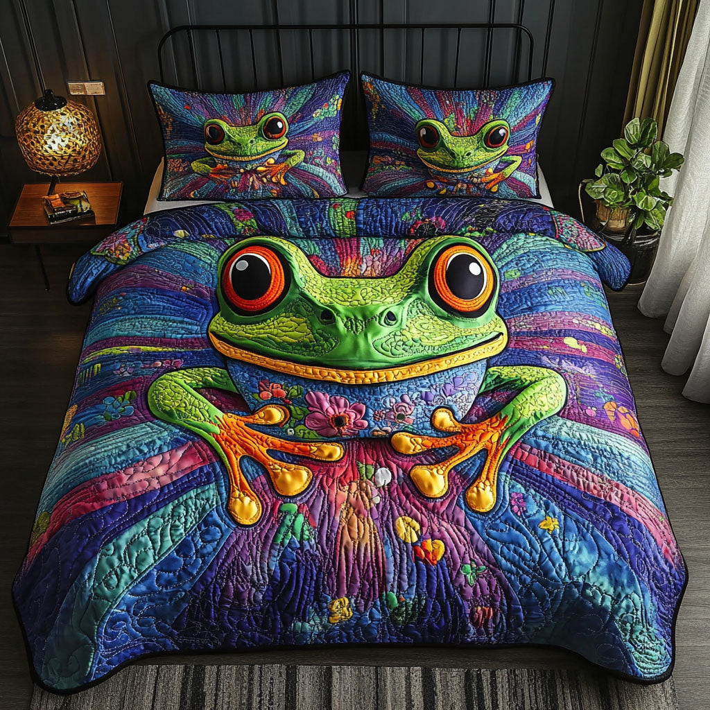 Fantasy Frog Quilted Bedding Set, Frog Blanket, Quilt with Pillow Covers, Bedroom Decor QBEDSET56