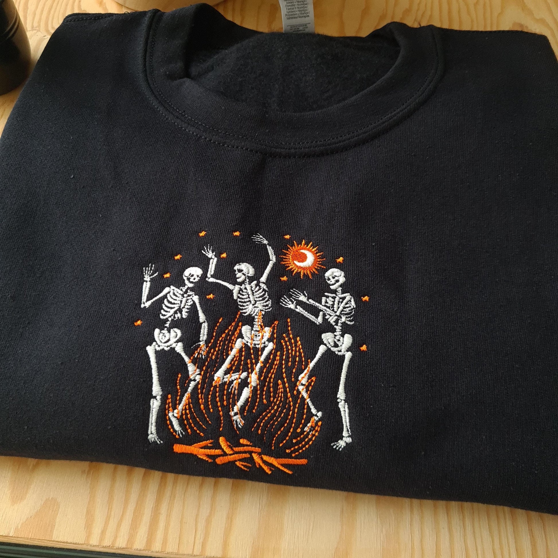 Embroidered Sweatshirt, Dancing Skeleton Halloween Jumper, Vintage Halloween Hoodie, Embroidered Glow Skeleton Jumper, Skeleton Crewneck