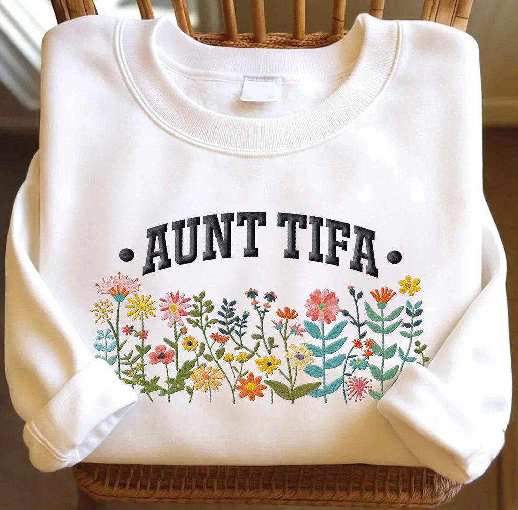 Aunt Tifa floral Embroidered Sweatshirt, Fight Fascists, Human Rights pullover for activist, Protest Movement, subtle anti Trump Resistance