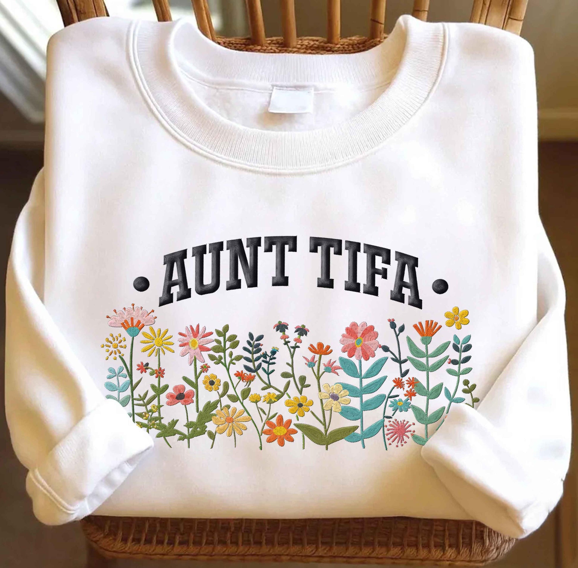 Aunt Tifa floral Embroidered Sweatshirt, Fight Fascists, Human Rights pullover for activist, Protest Movement, subtle anti Trump Resistance