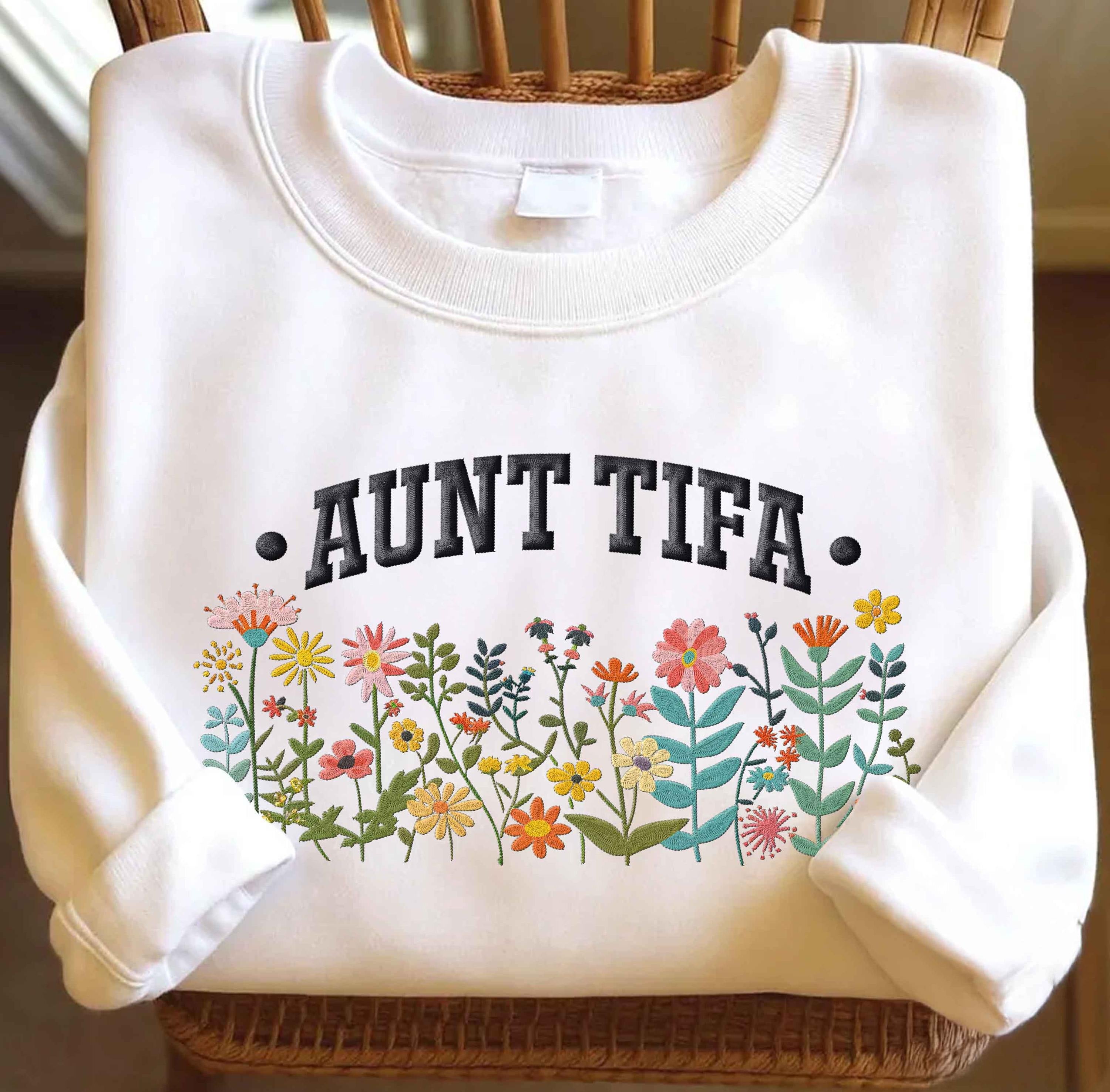 Aunt Tifa floral Embroidered Sweatshirt, Fight Fascists, Human Rights pullover for activist, Protest Movement, subtle anti Trump Resistance