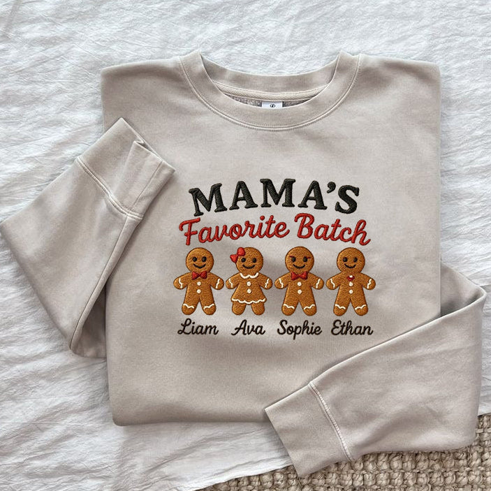 Mama’s Favorite Batch Sweatshirt, Custom Gingerbread Family Sweater, Personalized Kids Names Shirt, Christmas Gift for Mom