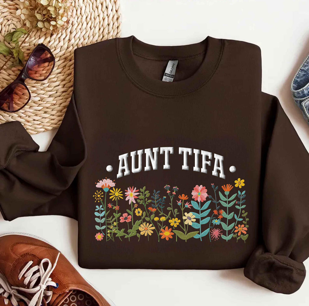 Aunt Tifa floral Embroidered Sweatshirt, Fight Fascists, Human Rights pullover for activist, Protest Movement, subtle anti Trump Resistance