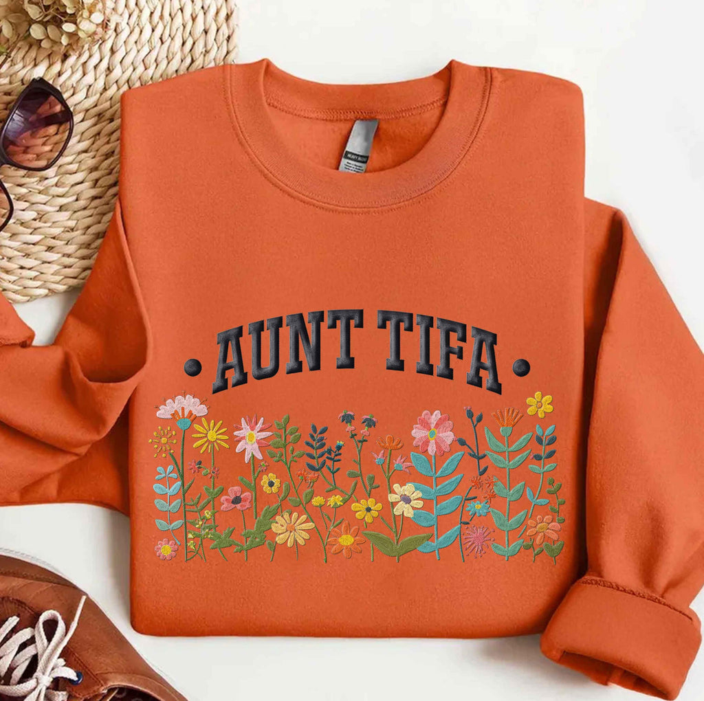 Aunt Tifa floral Embroidered Sweatshirt, Fight Fascists, Human Rights pullover for activist, Protest Movement, subtle anti Trump Resistance