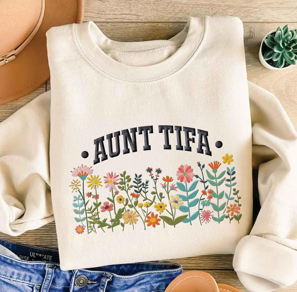 Aunt Tifa floral Embroidered Sweatshirt, Fight Fascists, Human Rights pullover for activist, Protest Movement, subtle anti Trump Resistance