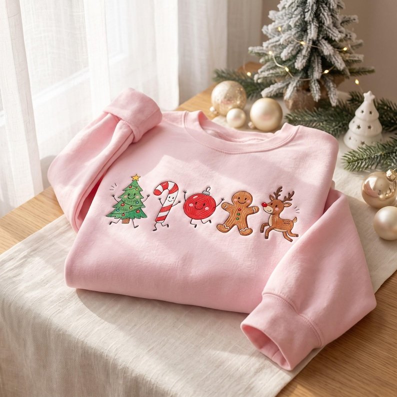 Embroidered Christmas Sweatshirt, Cute Christmas Tree Candy Cane Crewneck, Gingerbread Shirt, Reindeer Holiday Shirt XMASS22