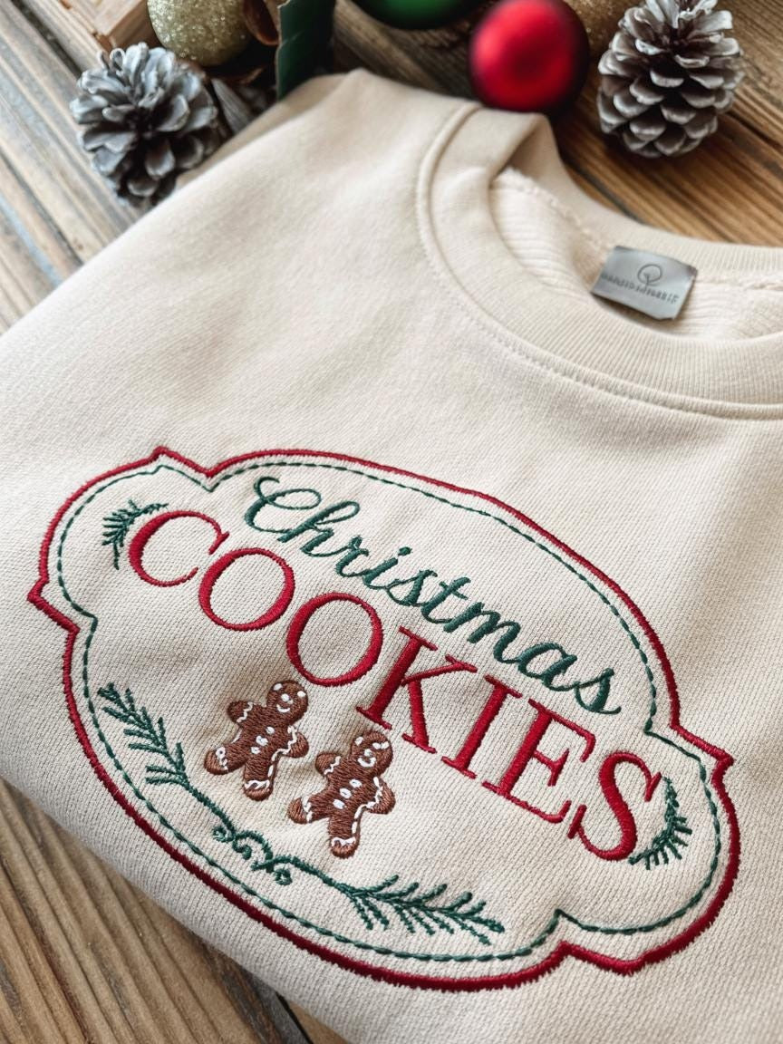 Christmas Cookie Embroidered Sweatshirt, Holiday Sweater, Cozy Winter Embroidery Shirt, Christmas Gift, Xmas Outfit, Gingerbread Embroidered