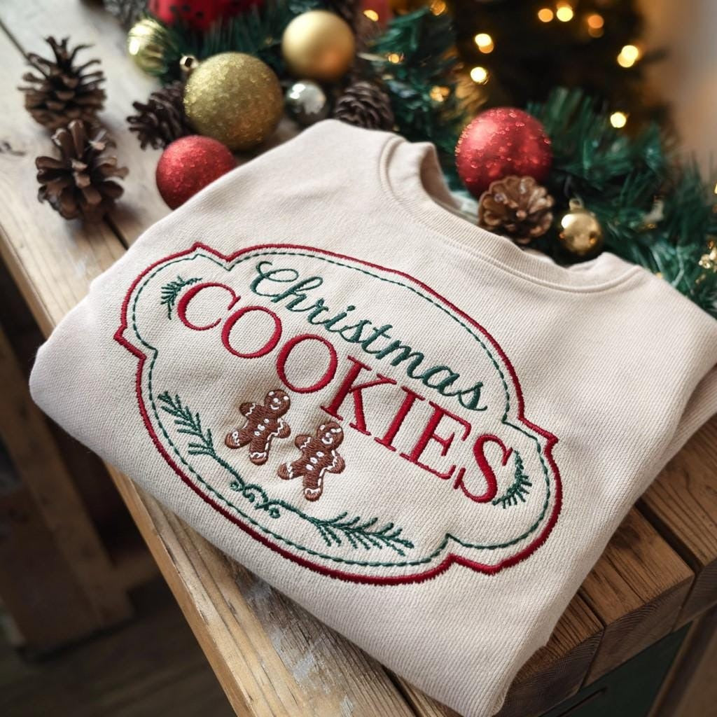 Christmas Cookie Embroidered Sweatshirt, Holiday Sweater, Cozy Winter Embroidery Shirt, Christmas Gift, Xmas Outfit, Gingerbread Embroidered