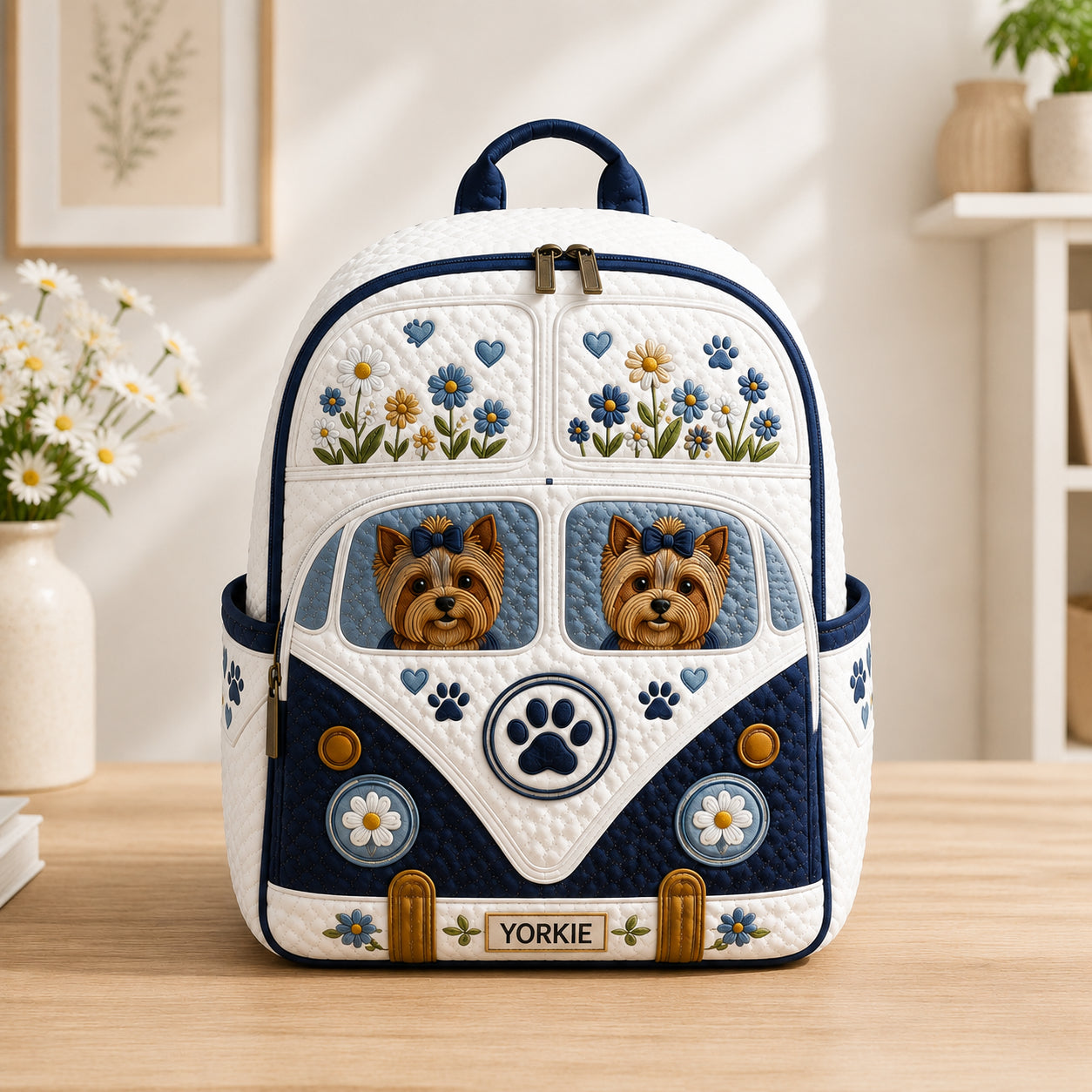 Cute Dog Quilted Backpack, Dog Backpack, Mini Travel Bag, School Bag, Back To School Backpack QBP17