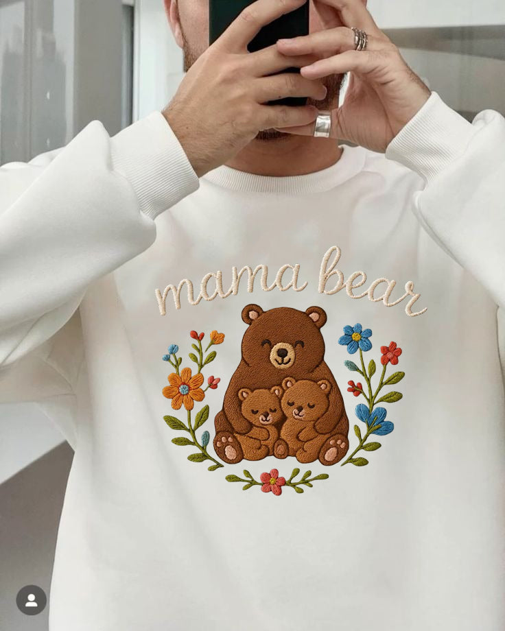 Mama Bear Embroidered Sweatshirt, Cute Bear Family Sweater, Personalized Mom Gift, Cozy Minimal Outfit, Floral Embroidery Shirt