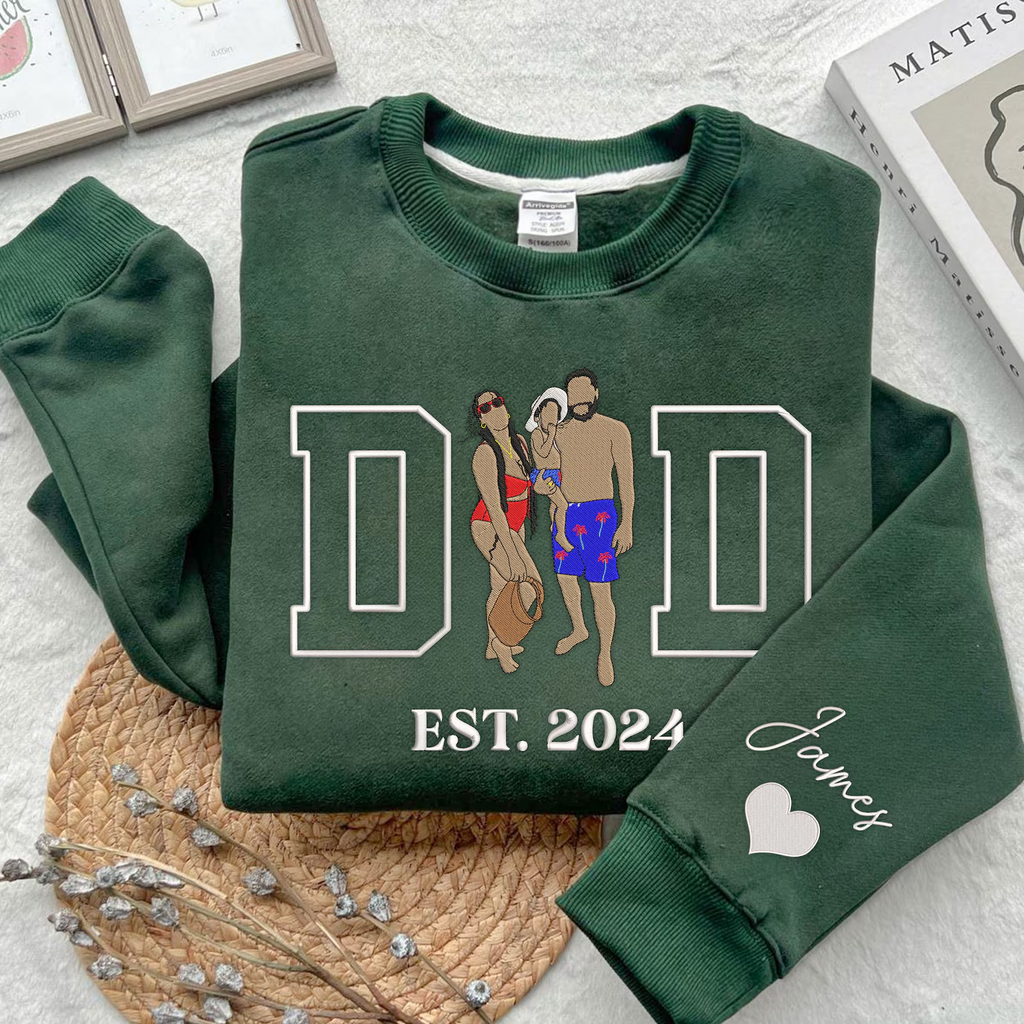 Custom Dad Embroidered Sweatshirt With Photo Portrait, Personalized Father’s Day Gift