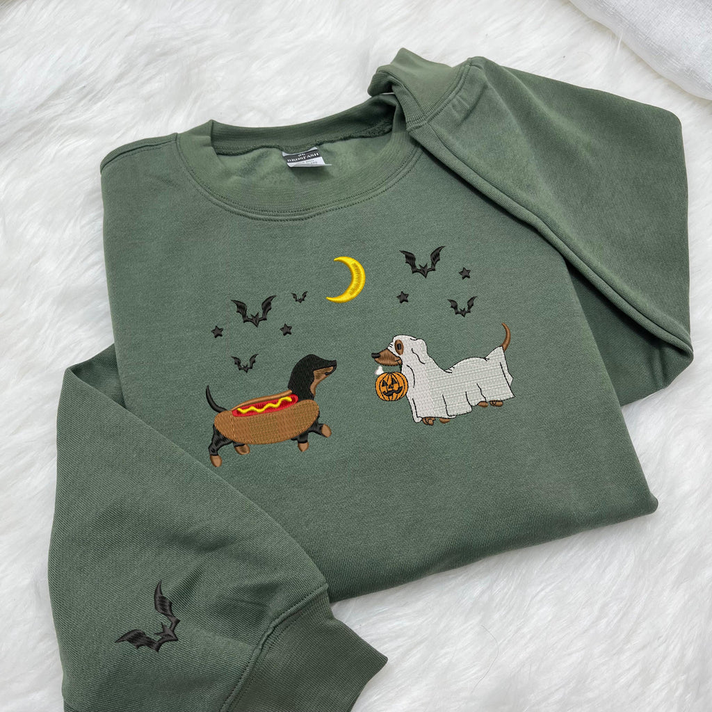 Halloween Embroidered Sweatshirt, Spooky Season Pup Crewneck, Halloween Pet Sweatshirt, Halloween Party Cute Shirt For Dog Lovers