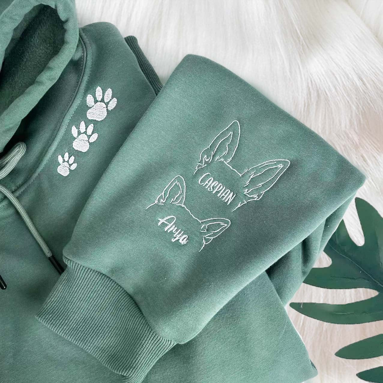 Embroidered Dog Ear Hoodie, Dog Ear Sleeve, Dog Mom Gift For Pet Lover, Custom Dog Crewneck, Personalized Pet Crewneck Using Pet Photo and Name