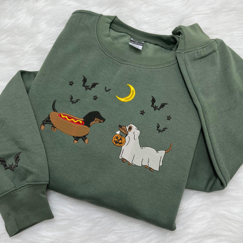 Halloween Embroidered Sweatshirt, Spooky Season Pup Crewneck, Halloween Pet Sweatshirt, Halloween Party Cute Shirt For Dog Lovers