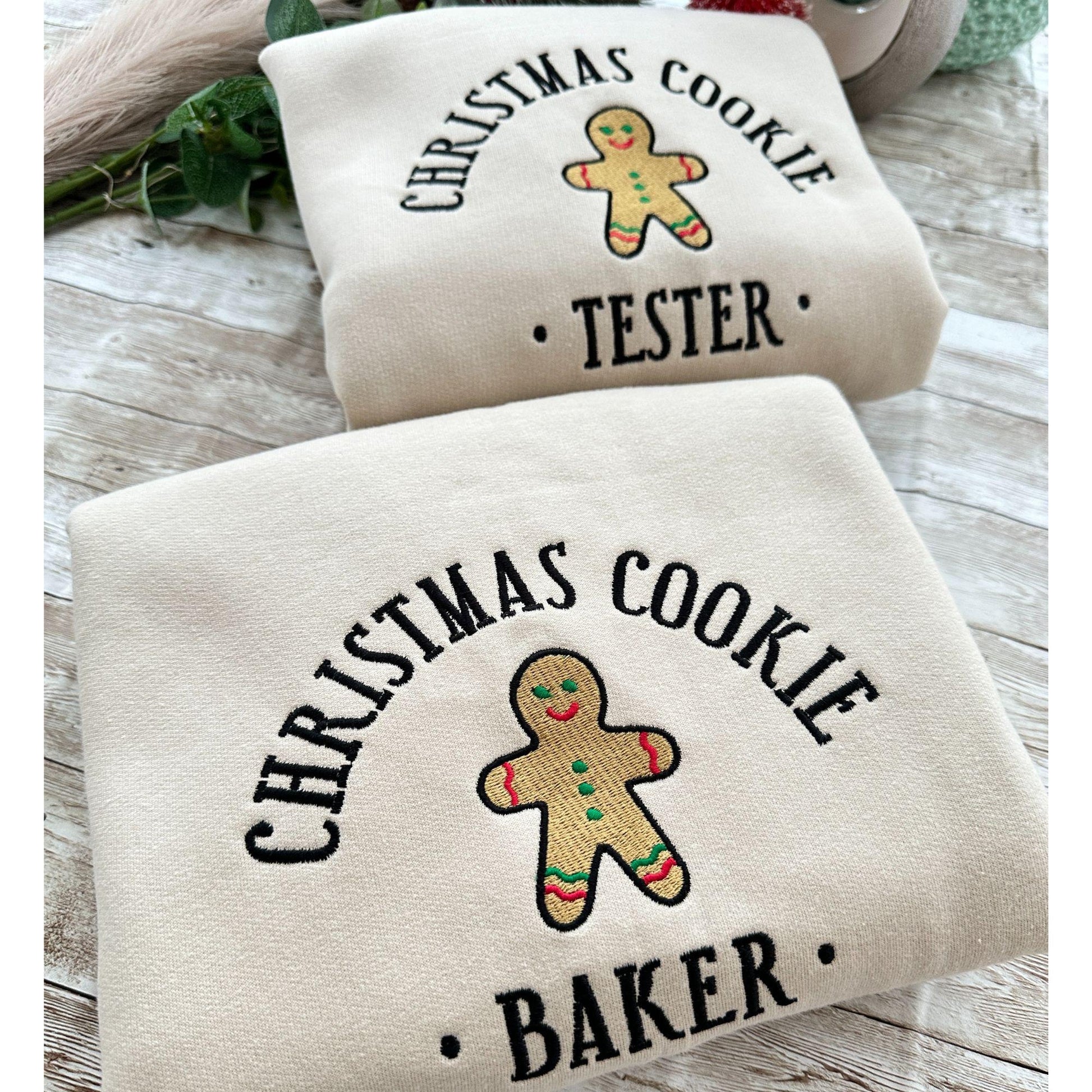 Embroidered Christmas Couples Family Sweatshirts, Christmas Cookie Baker Or Tester Jumper, Matching Sweaters His And Hers Best Friend Gift