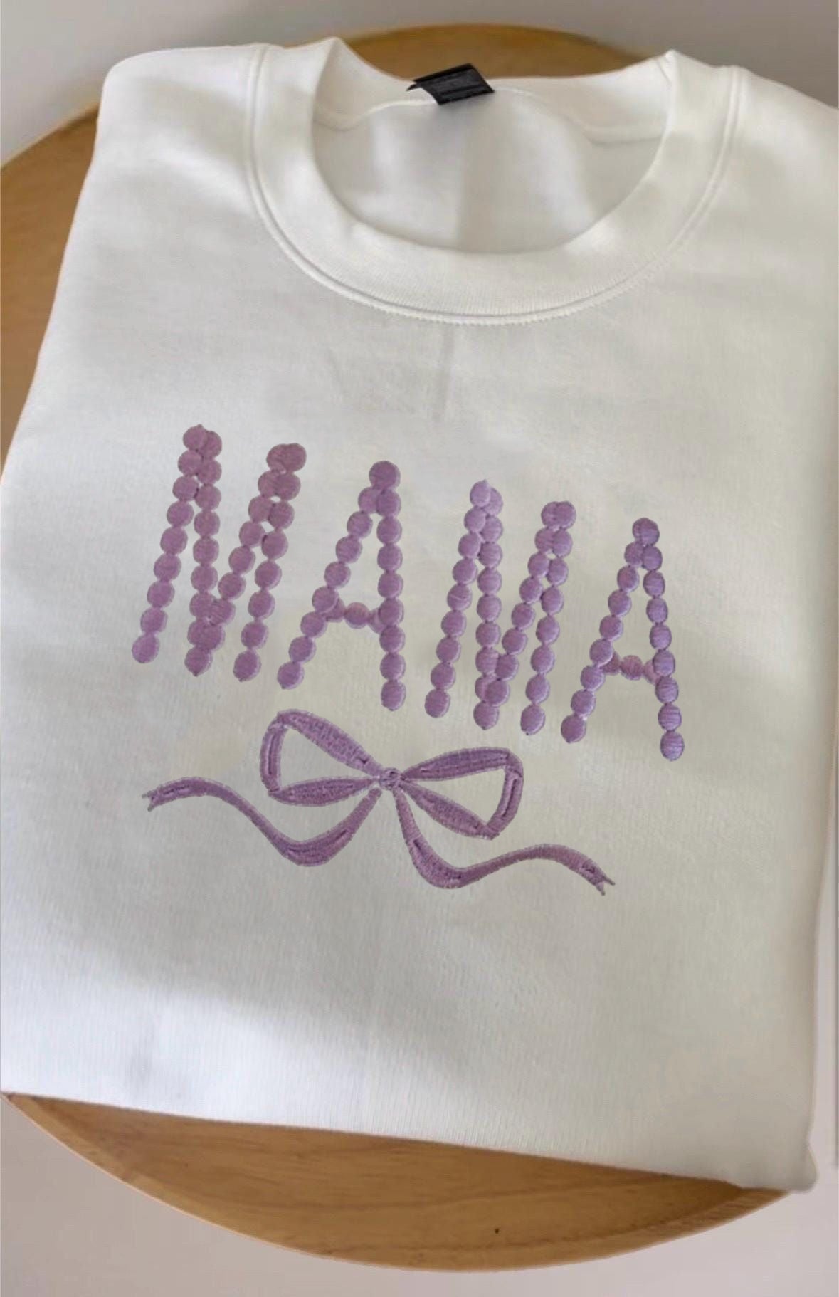 Embroidered Mama Bow Sweatshirt, Cute Bow Sweater, Coquette Mama Crewneck Sweater, Mom of Girls Gift, Personalized Gift, Mother's Day