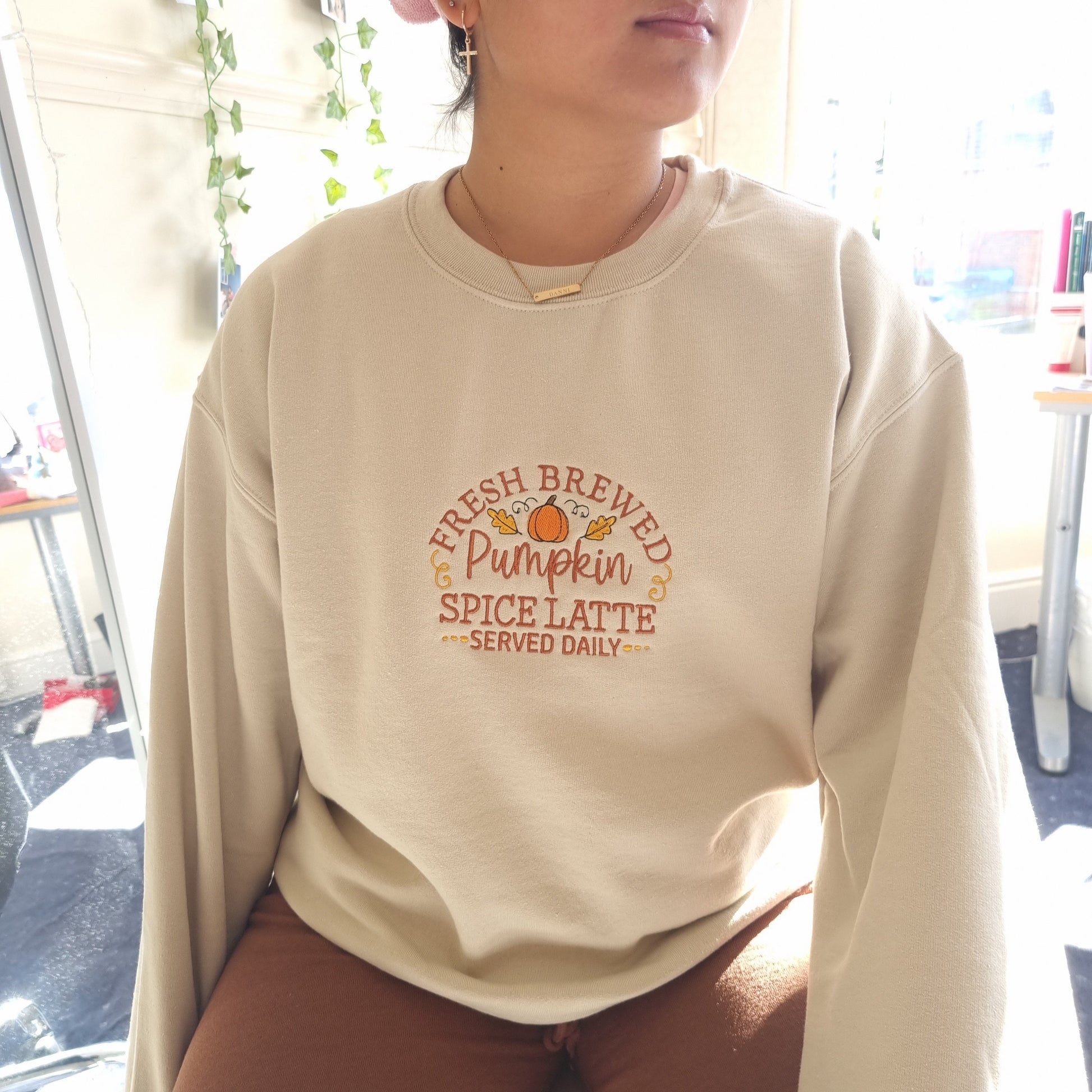 Embroidered Sweatshirt, Pumpkin Spice Latte Sweatshirt, Coffee Lover Embroidered Jumper, Embroidered Fall Sweatshirt, Cozy Fall Crewneck