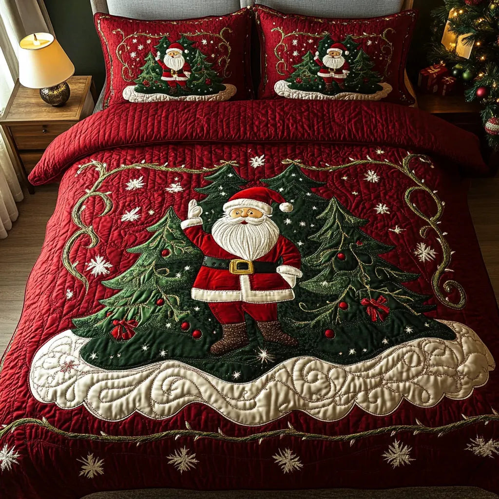 Santa Christmas Quilted Bedding Set, Christmas Inspired Blanket, Quilt with Pillow Covers, Bedroom Decor QBEDSET61