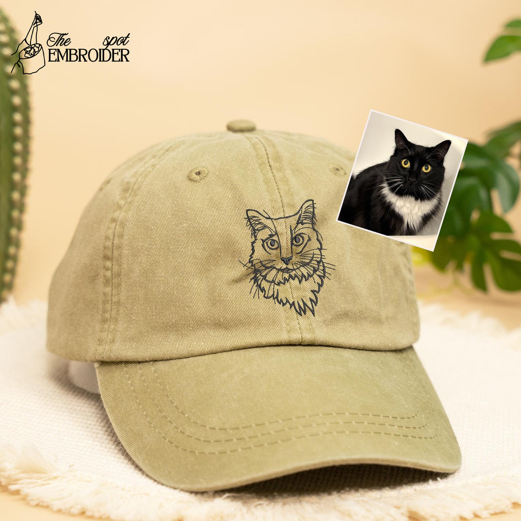 Custom EMBROIDERED Pet Hat Using Pet Photo, Personalized Cat Hat, Pet Cap Cat Hat, Custom Cat Baseball Cap, Cat Baseball Cap, Father's Day Gift