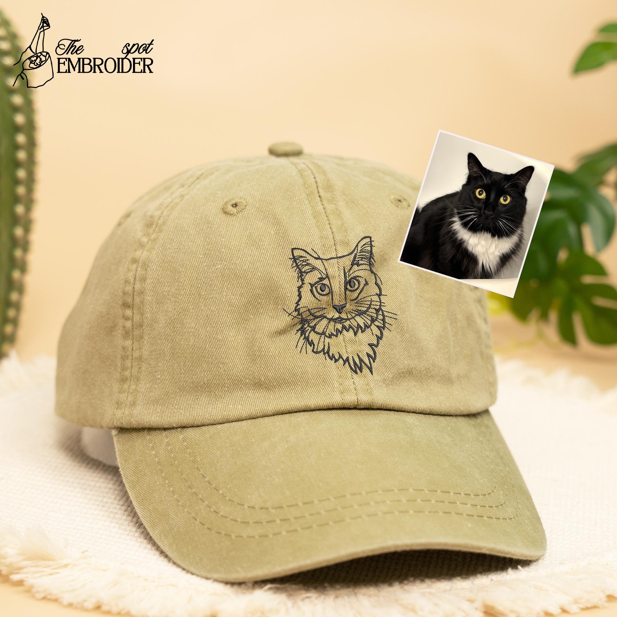 Custom EMBROIDERED Pet Hat Using Pet Photo, Personalized Cat Hat, Pet Cap Cat Hat, Custom Cat Baseball Cap, Cat Baseball Cap, Father's Day Gift