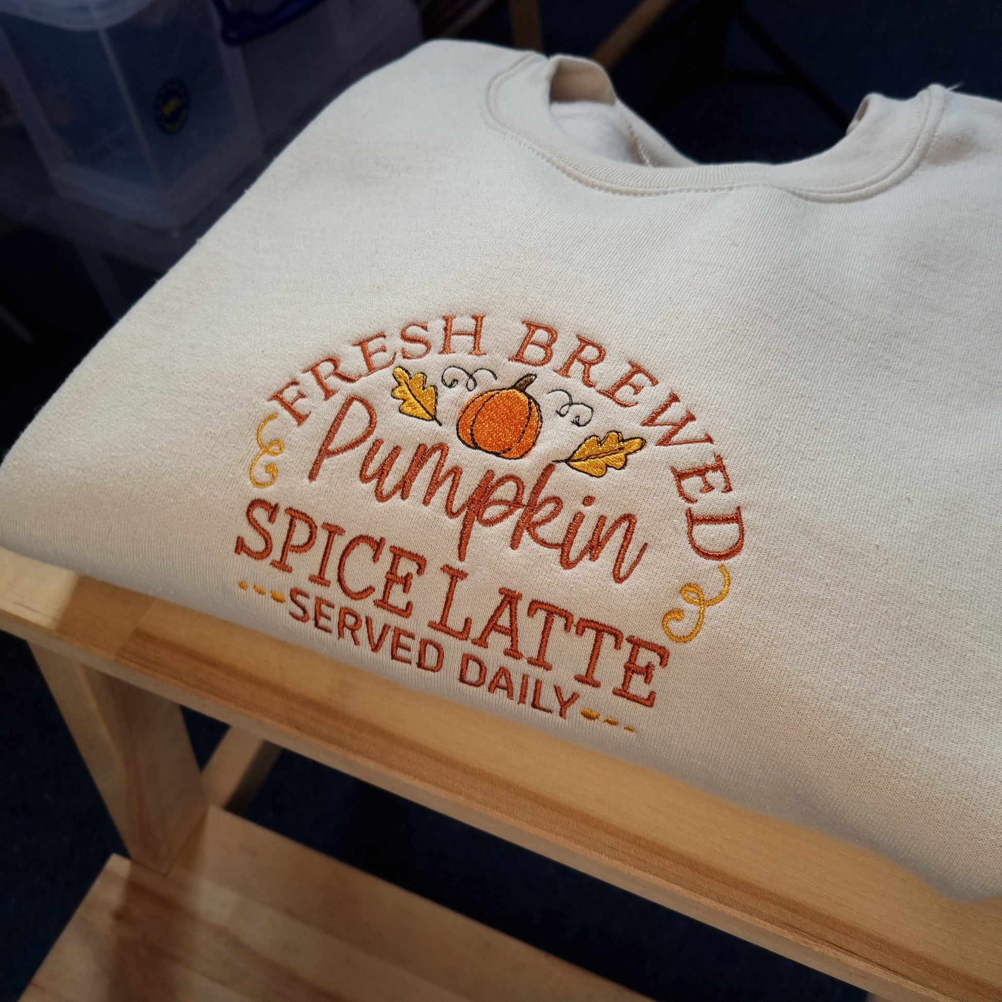 Embroidered Sweatshirt, Pumpkin Spice Latte Sweatshirt, Coffee Lover Embroidered Jumper, Embroidered Fall Sweatshirt, Cozy Fall Crewneck