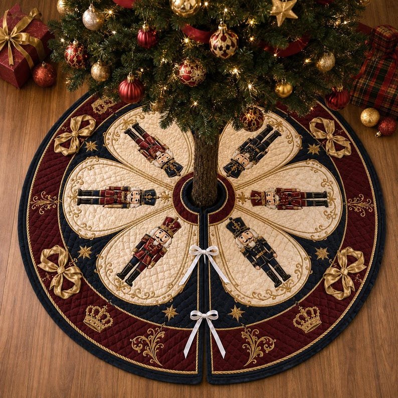 Vintage Nutcracker Quilted Tree Skirt, Patchwork Xmas Tree Skirt, Holiday Decor, Xmas Tree Base Cover, Custom Tree Skirt XMASTS27