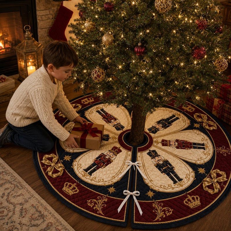 Vintage Nutcracker Quilted Tree Skirt, Patchwork Xmas Tree Skirt, Holiday Decor, Xmas Tree Base Cover, Custom Tree Skirt XMASTS27