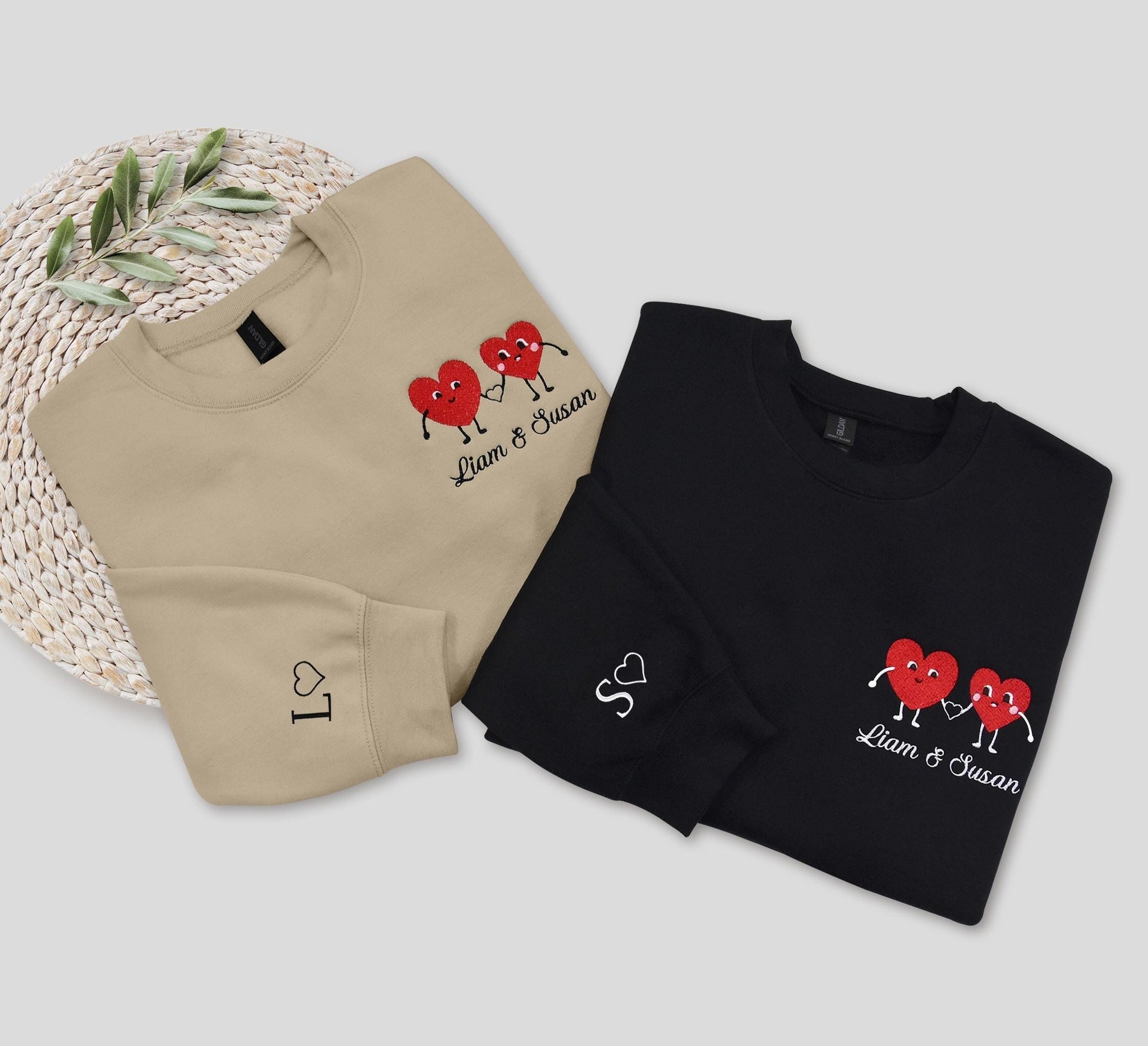 Custom Embroidered Initial Heart Sweatshirt, Personalized Couples Hoodie, Valentines Couple, Anniversary Gift, Gift for Her, Gift for Him