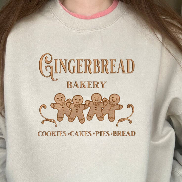 Christmas Gingerbread Bakery Embroidered Sweatshirt, Gingerbread Holiday Sweater, Embroidered Christmas Sweatshirt, Christmas Gift
