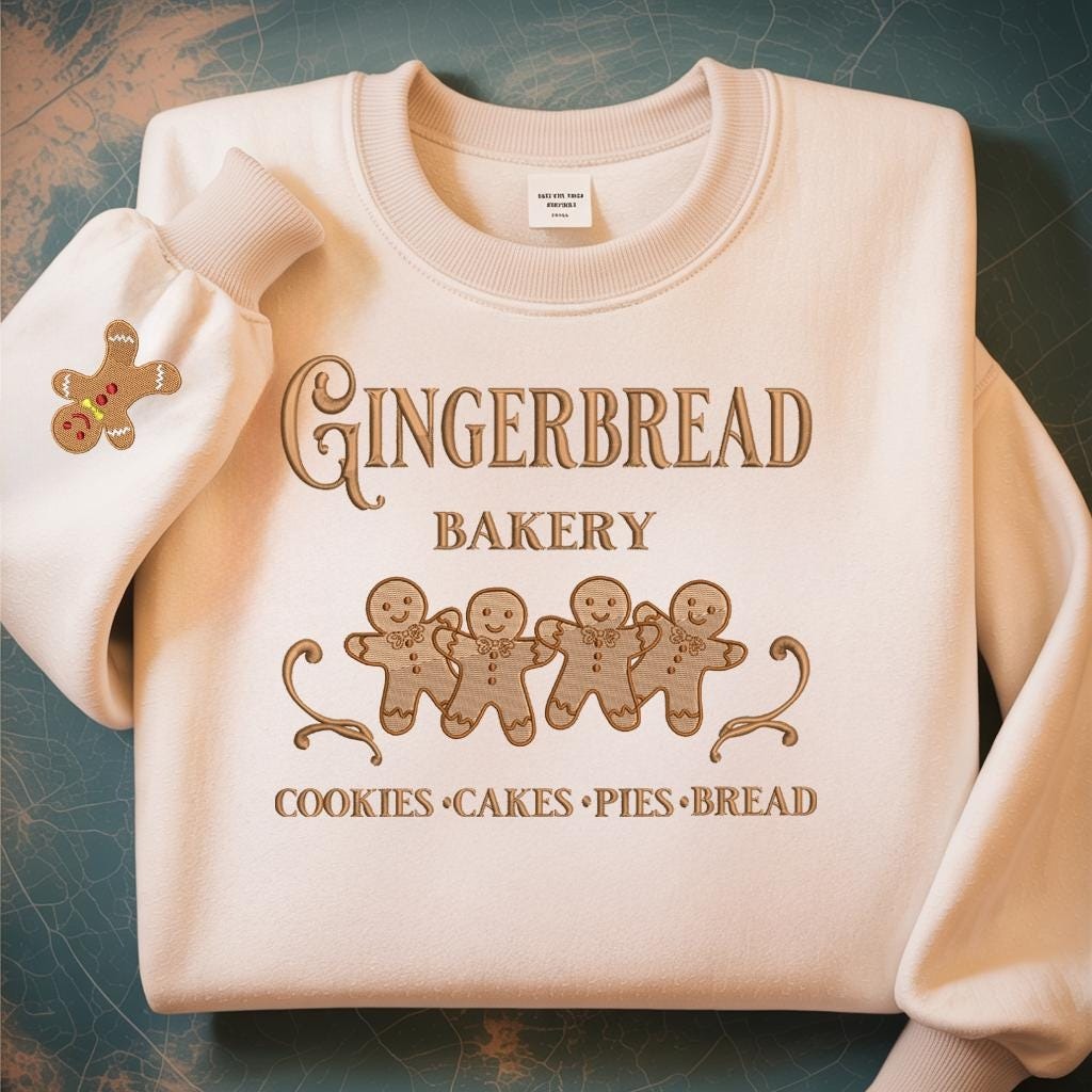 Christmas Gingerbread Bakery Embroidered Sweatshirt, Gingerbread Holiday Sweater, Embroidered Christmas Sweatshirt, Christmas Gift