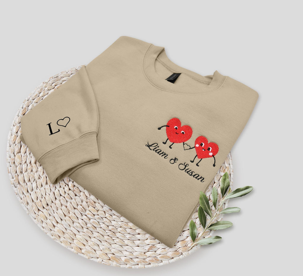 Custom Embroidered Initial Heart Sweatshirt, Personalized Couples Hoodie, Valentines Couple, Anniversary Gift, Gift for Her, Gift for Him