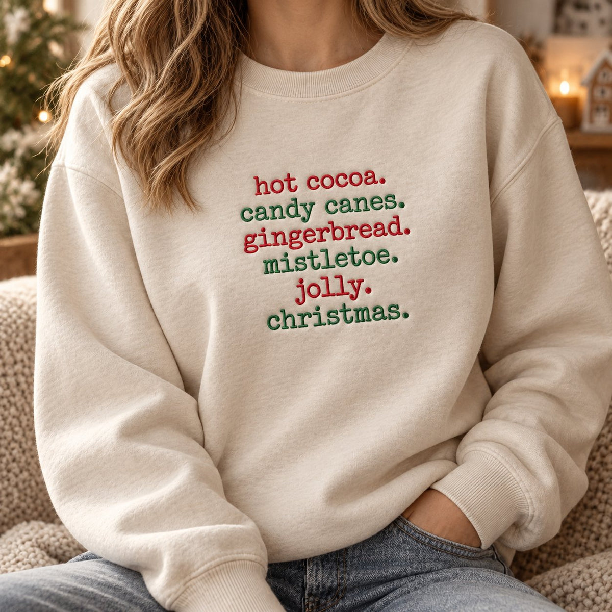 Gingerbread Girl Christmas Embroidered Sweatshirt – Coquette Bow Holiday Crewneck, Matching Family Xmas Clothing XMASS24