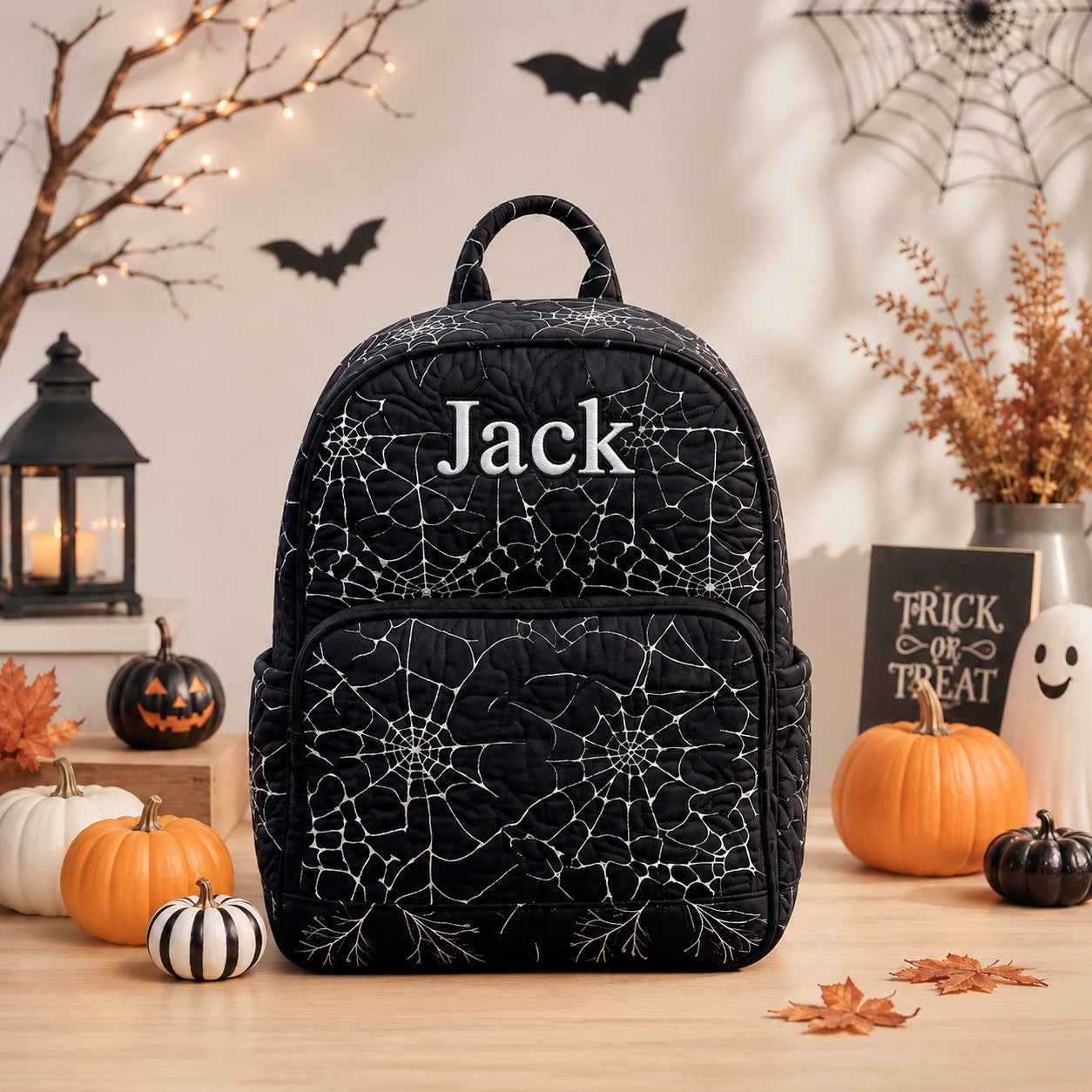 Halloween Spider Web Quilted Backpack, Black Gothic Backpack, Mini Travel Bag, School Bag, Back To School Backpack QBP21