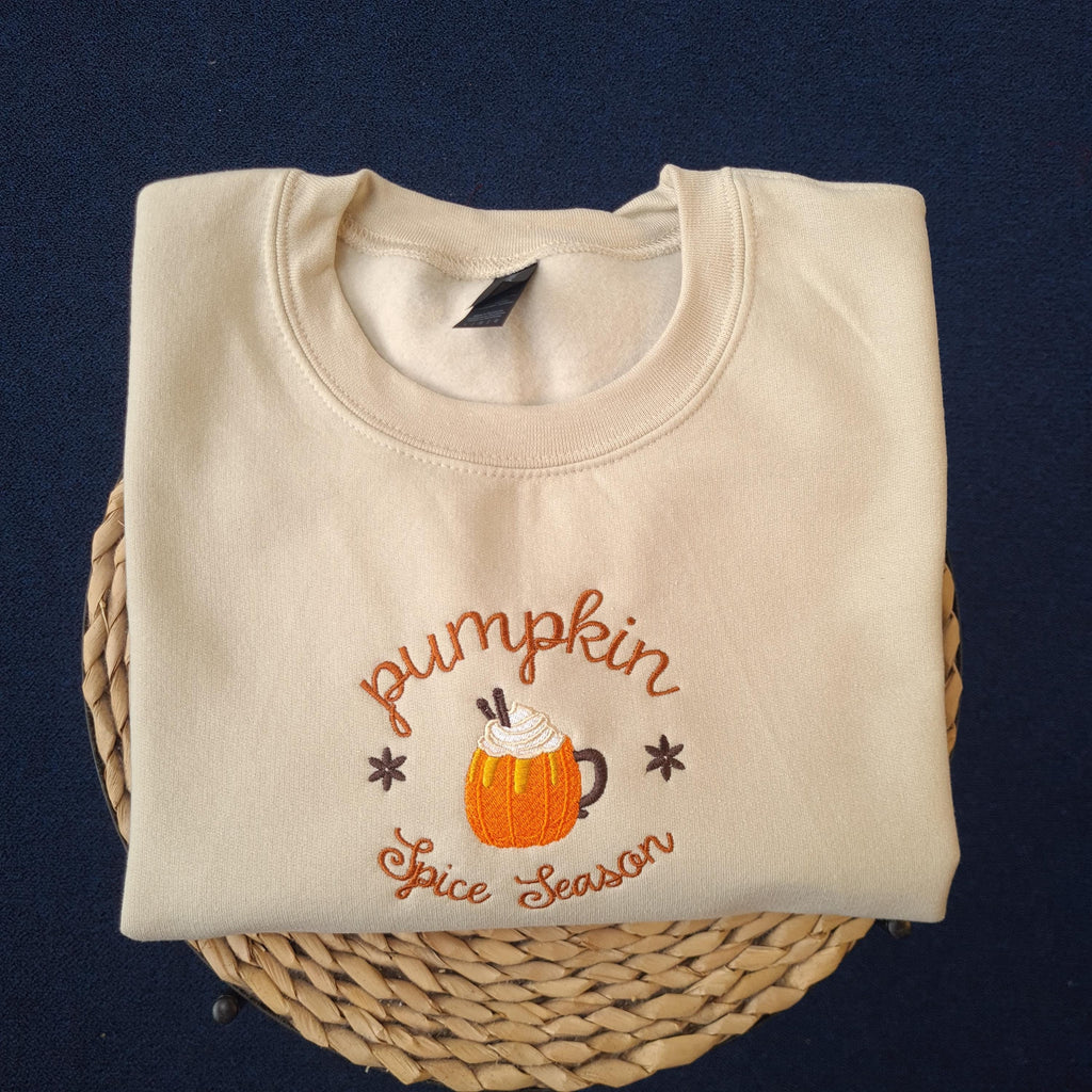 Embroidered Autumn Sweatshirt, Pumpkin Spice Sweatshirt, Coffee Lover Crewneck, Fall Hoodie, Autumn Gift For Her, Pumpkin Spice Jumper