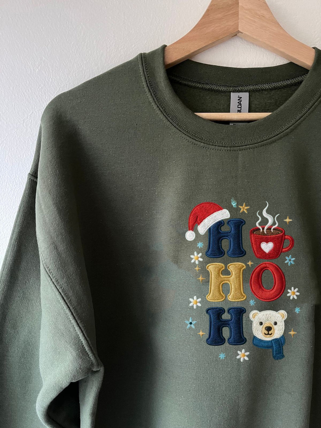 Ho Ho Ho Embroidered Sweatshirt, Cute Christmas Bear Sweater, Holiday Cocoa Shirt, Cozy Festive Crewneck, Xmas Gift