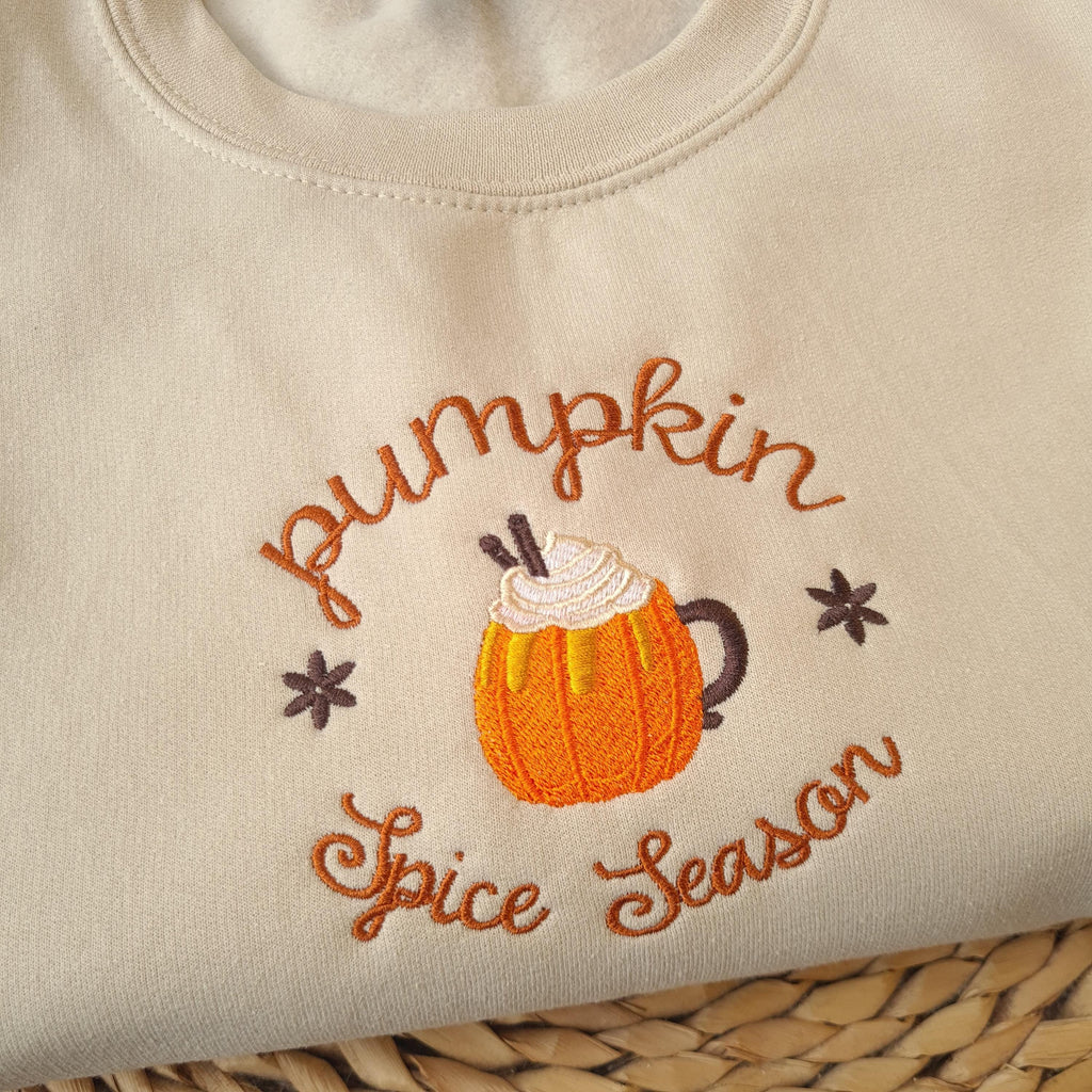 Embroidered Autumn Sweatshirt, Pumpkin Spice Sweatshirt, Coffee Lover Crewneck, Fall Hoodie, Autumn Gift For Her, Pumpkin Spice Jumper