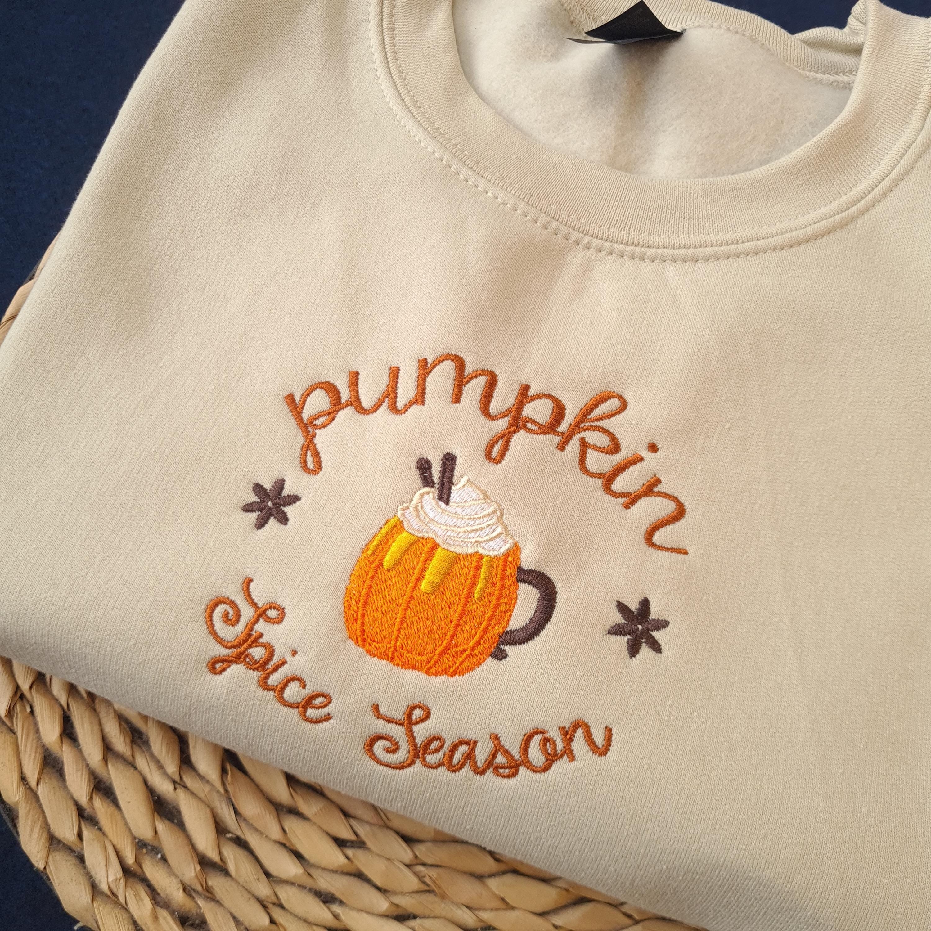 Embroidered Autumn Sweatshirt, Pumpkin Spice Sweatshirt, Coffee Lover Crewneck, Fall Hoodie, Autumn Gift For Her, Pumpkin Spice Jumper