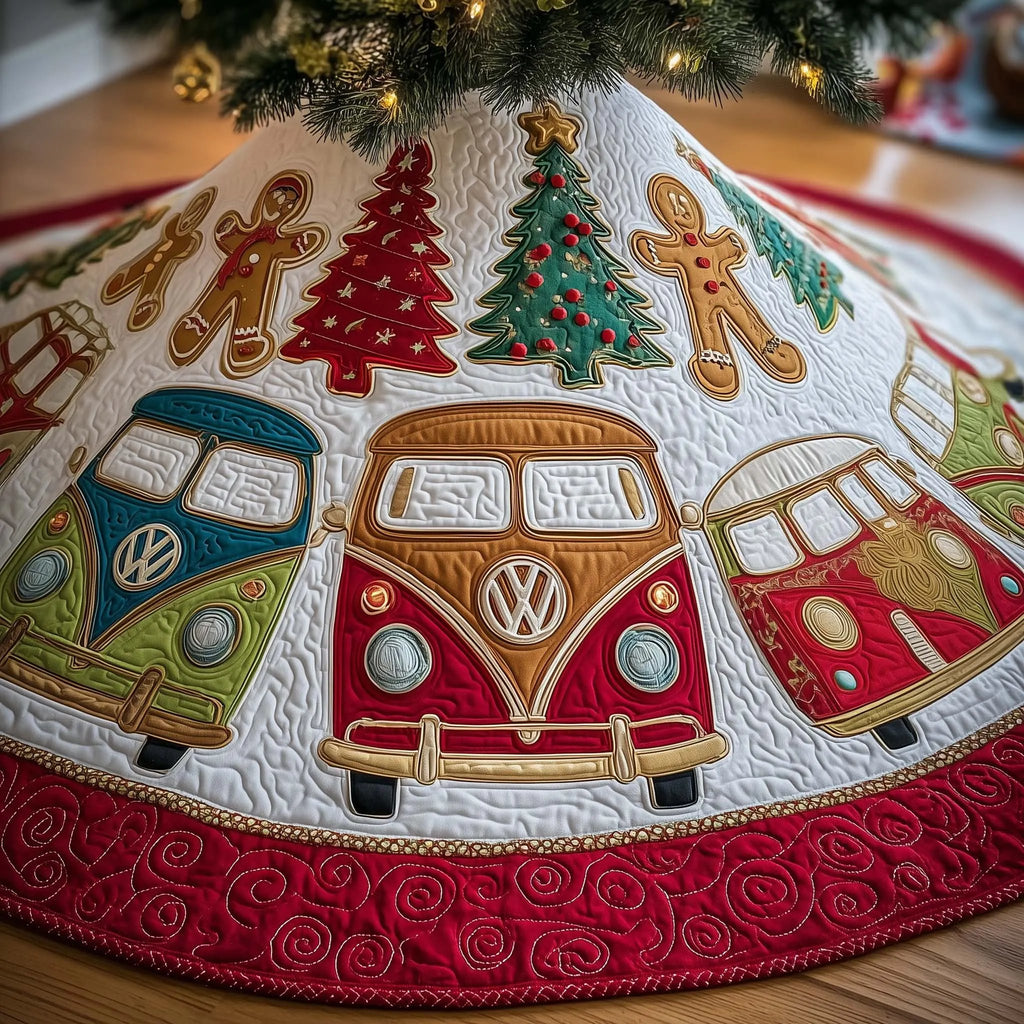 Camping Camper Quilted Tree Skirt, Patchwork Xmas Tree Skirt, Holiday Decor, Xmas Tree Base Cover, Custom Tree Skirt XMASTS30