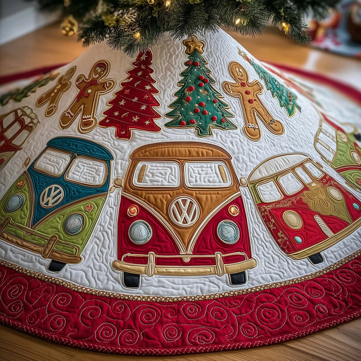 Camping Camper Quilted Tree Skirt, Patchwork Xmas Tree Skirt, Holiday Decor, Xmas Tree Base Cover, Custom Tree Skirt XMASTS30
