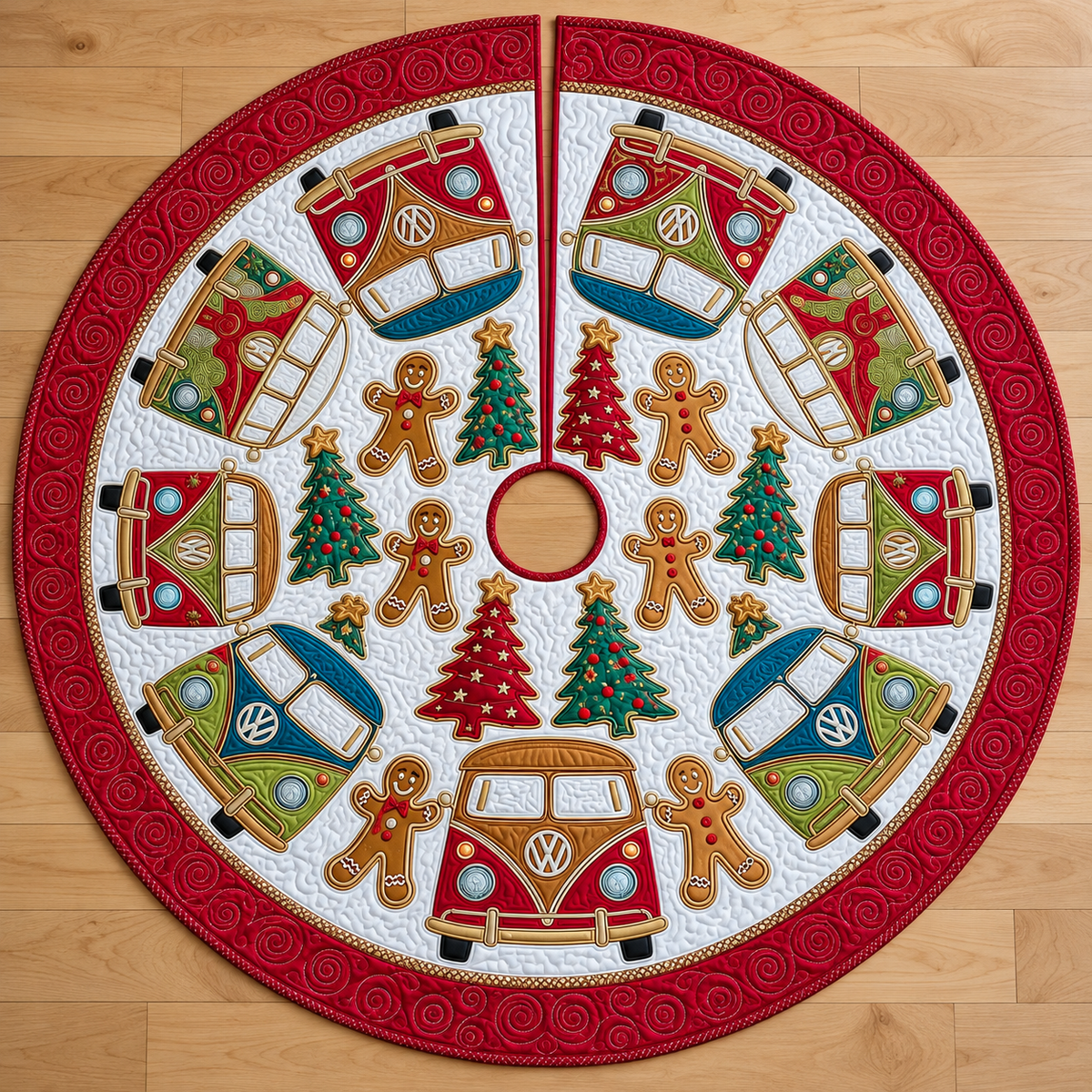 Camping Camper Quilted Tree Skirt, Patchwork Xmas Tree Skirt, Holiday Decor, Xmas Tree Base Cover, Custom Tree Skirt XMASTS30