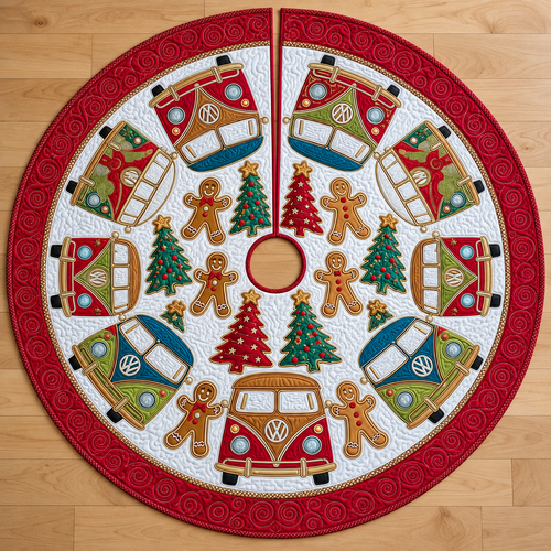 Camping Camper Quilted Tree Skirt, Patchwork Xmas Tree Skirt, Holiday Decor, Xmas Tree Base Cover, Custom Tree Skirt XMASTS30