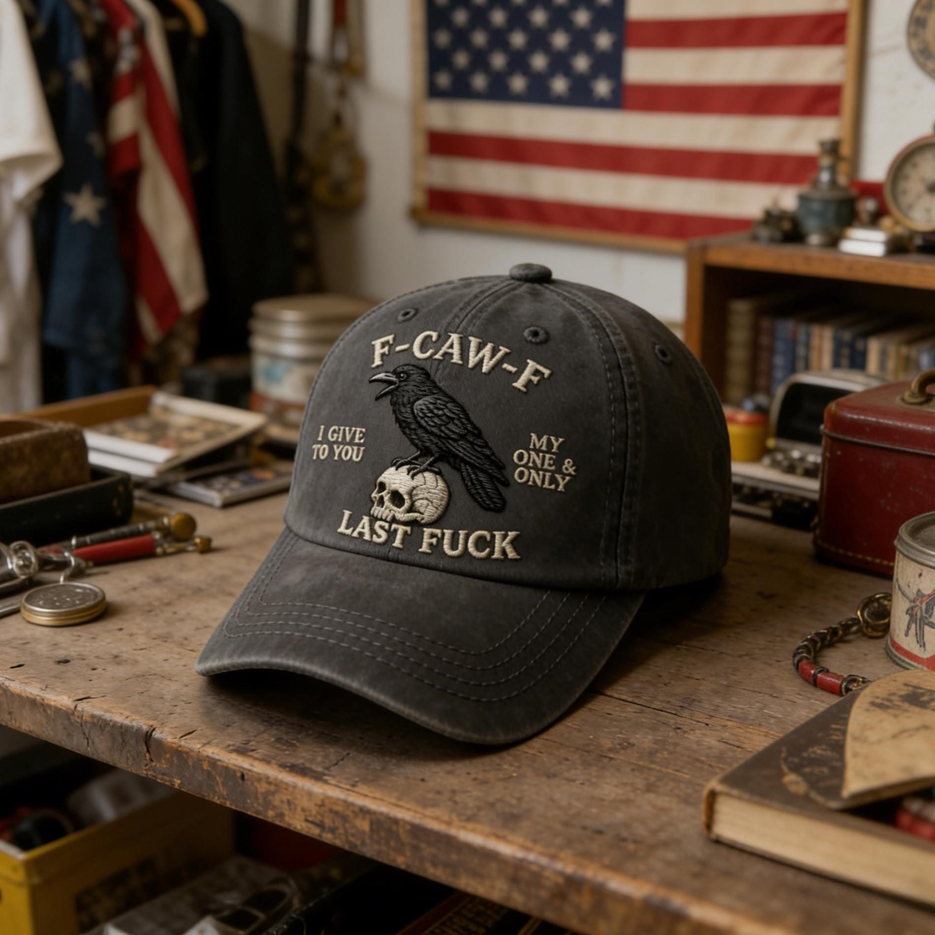 Hand-Embroidered F-Caw-F Crow Baseball Cap, Adjustable Women Men Trucker Hat